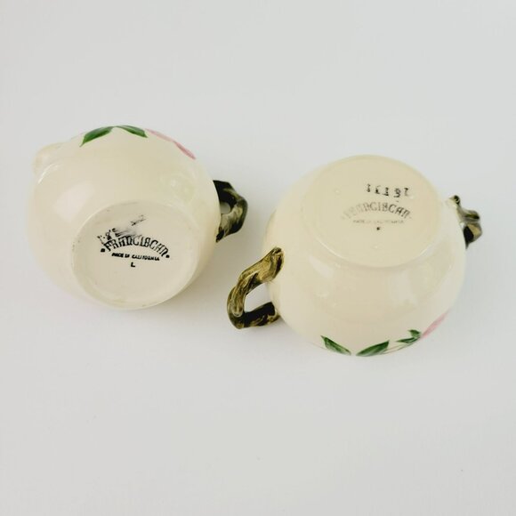 Franciscan Desert Rose GREEN TRIM Sugar Bowl & Creamer Pink Floral c.1949-53 - Picture 8 of 9